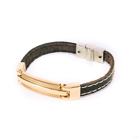 BRACELETE BION MDT - COURO MARROM - DOURADA