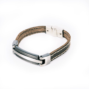 BRACELETE BION MDT - COURO MARROM - GRAFITE  #HOMEM