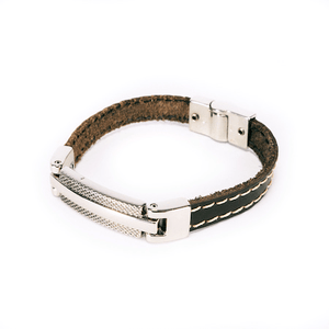 BRACELETE BION MDT - COURO MARROM - PRATA