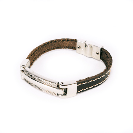 BRACELETE BION MDT - COURO MARROM - PRATA